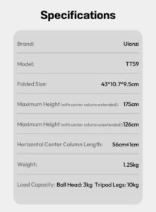 Ulanzi tt59 horizontal center column tripod ขาตั้งกล้อง ปรับแกนกลางแนวนอนได้ ขาตั้งมุมท็อป (17)