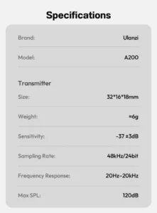 Ulanzi a200 mini mic portable ไมโครโฟนไร้สายจิ๋ว ไมค์ไร้สายมือถือ ไมค์ไลฟ์สด (15)