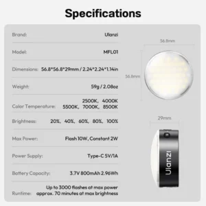 Ulanzi แฟลชพกพาติดมือถือ MFL01 แรง 10W ปรับอุณหภูมิสีได้ Mini Phone Flash