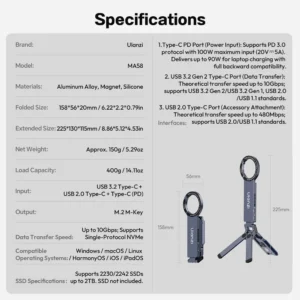 Ulanzi ขาตั้งมือถือ Magsafe MA58 MagLock ขาตั้งโทรศัพท์ + กล่อง SSD 2-in-1 สำหรับ Creator